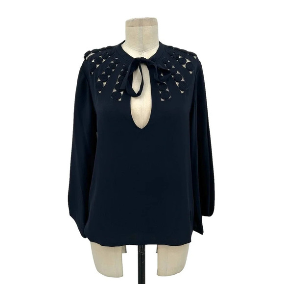 Diane von Furstenberg Arria Embellished Cutout Top In Black Size 6 - Picture 1 of 8